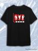 TeeSensation Black Crew Neck Short Sleeve T-Shirt with LOVE Hockey Players Pucks Red Print