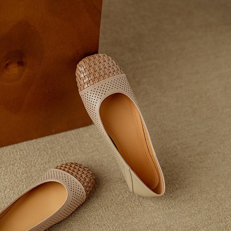 Krazing Pot Cow Skin Weaving Summer Size 41 Low Heels Party Shoes Women Square Toe Gladiator Mixed Color Hollow Out Pumps