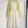 Women's Green Floral Cardigan & Camisole Dress Set - Spring/Summer Seaside Vacation Collection