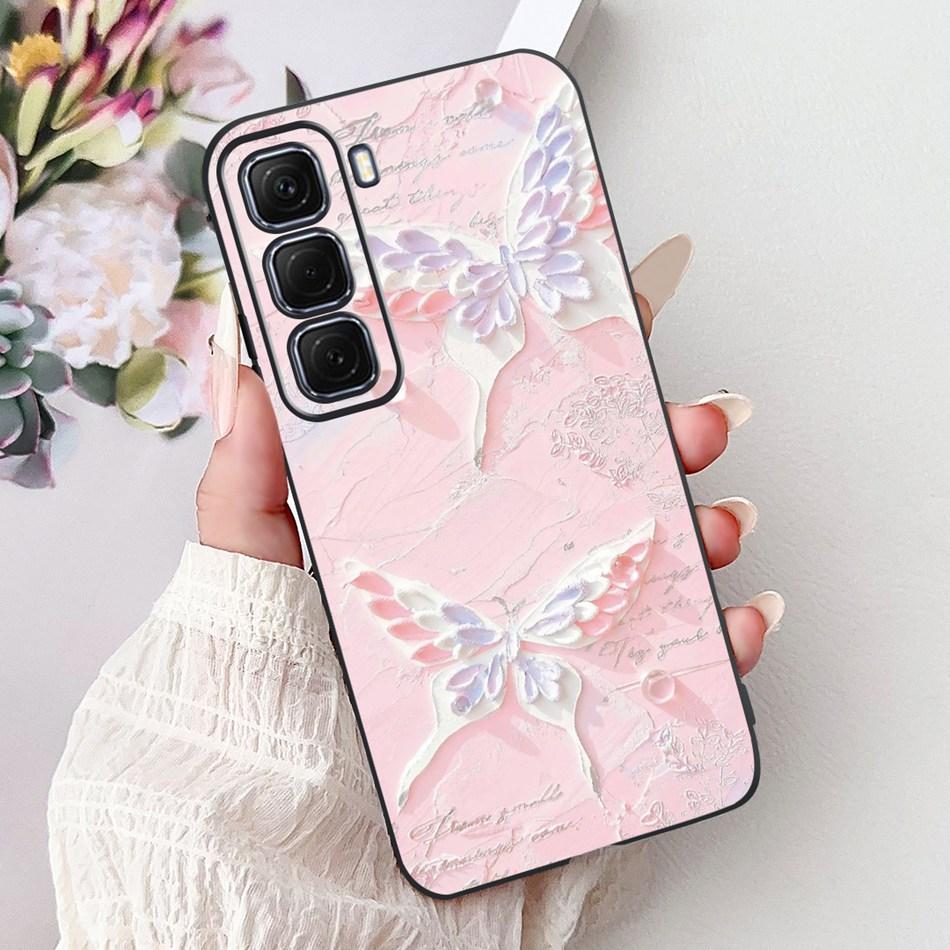 For Infinix Hot 50 4G Phone Case Hot 50 Pro+ 4G Hot50 Pro Elegant Floral Cat Pattern Black Silicone Soft TPU Cases