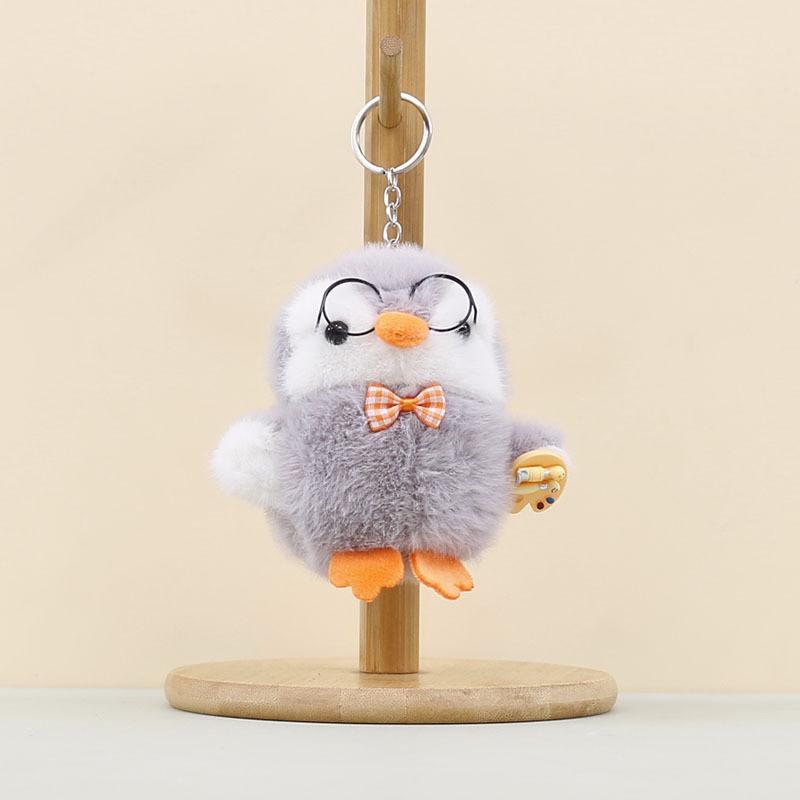 Little Plush Penguin Keychain With Glasses Designed With A Checkered Bow Tie