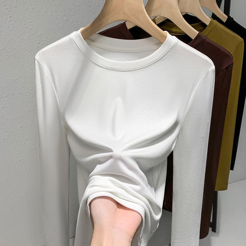 Camicia con fondo modale femminile autunno e inverno Girocollo nero Camicetta interna alla moda a maniche lunghe Top sottili