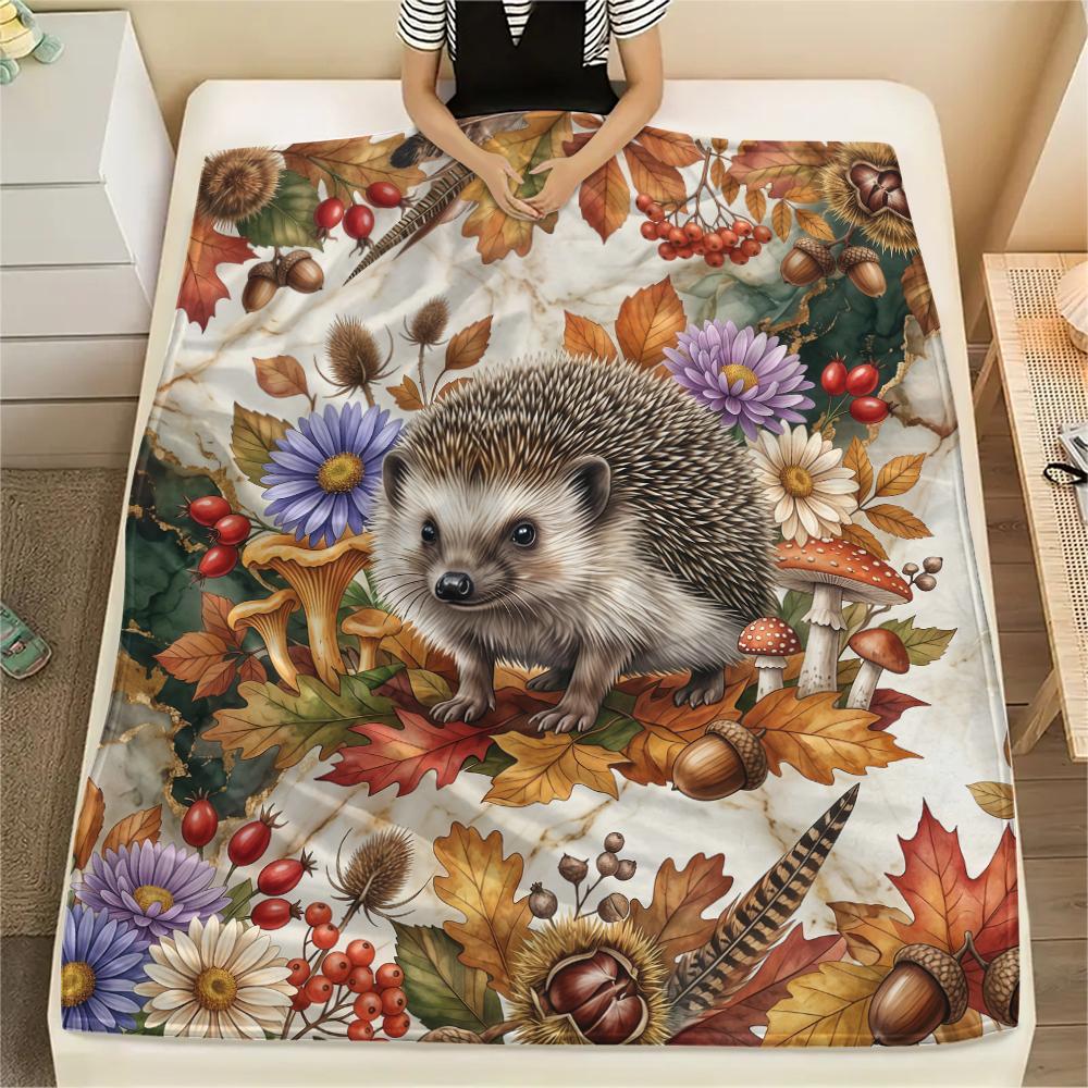 Flower Border Goat Hedgehog Print Flannel Blanket High Quality Comfortable for All Seasons Home Decor Warmth and Comfort Perfect for Christmas Gifts