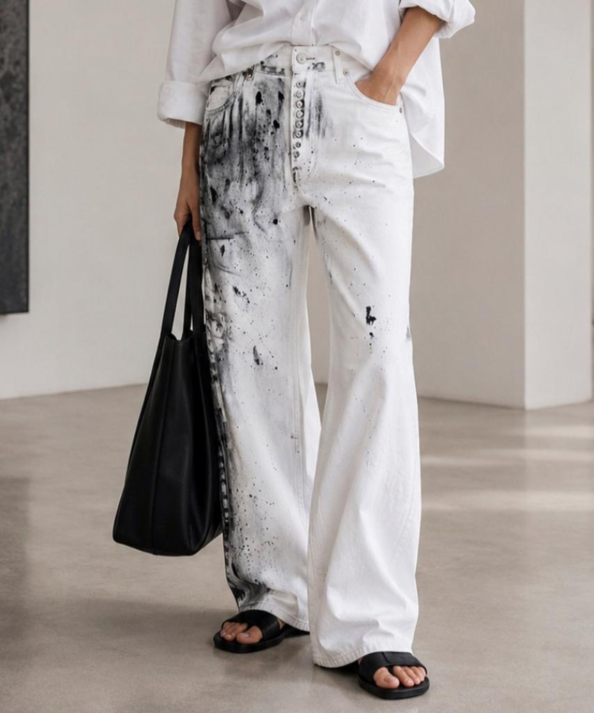 Seuteulaikeu White Artstroke Relax Jeans