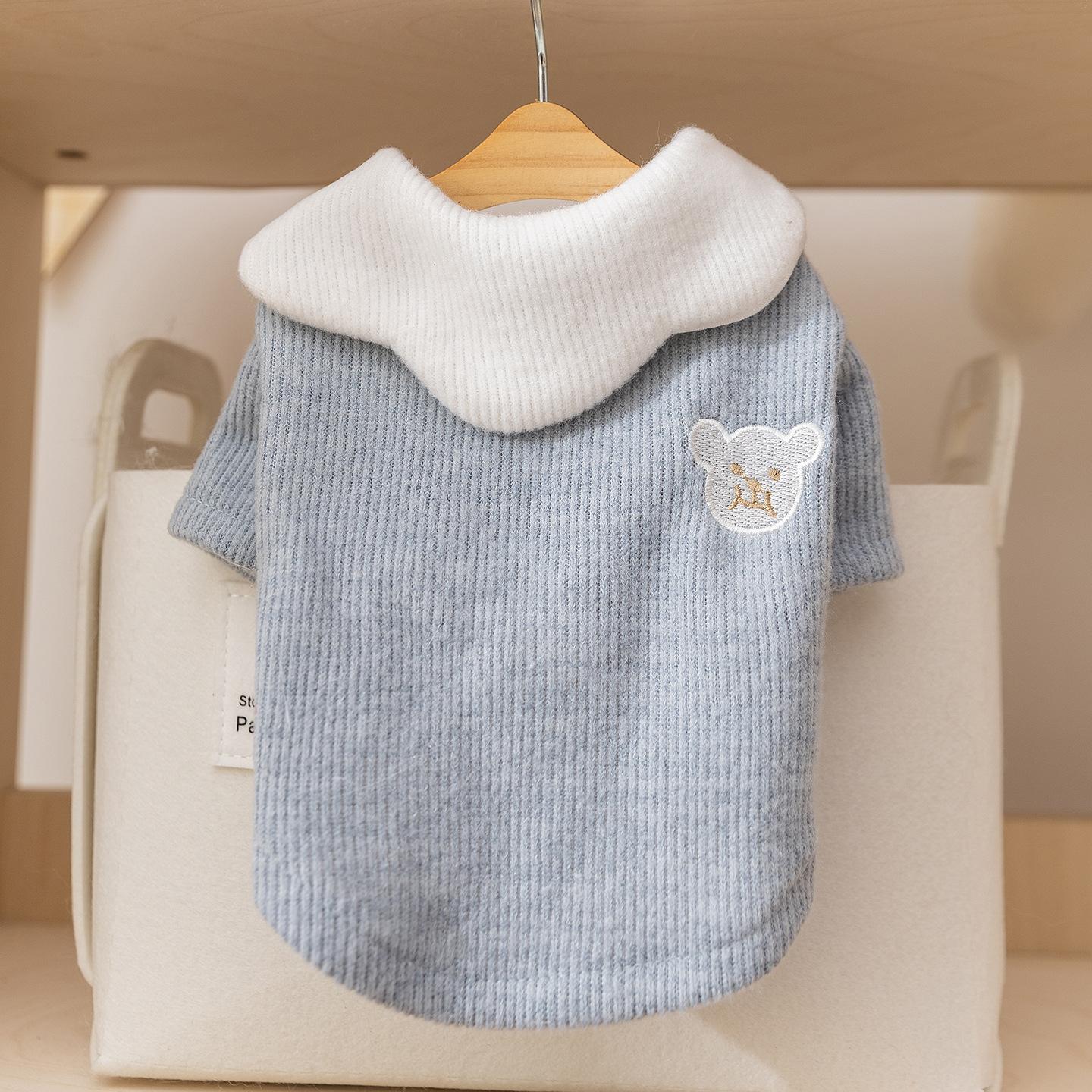 

Осенне-зимняя кошачья одежда мягкая и милая двухцветная рубашка на пуговицах с кружевным отложным воротником, на двух лапах, для немецкой бесшерстной кошки, одежда для питомцев M (recommended weight 5-4 kg) бонди синий