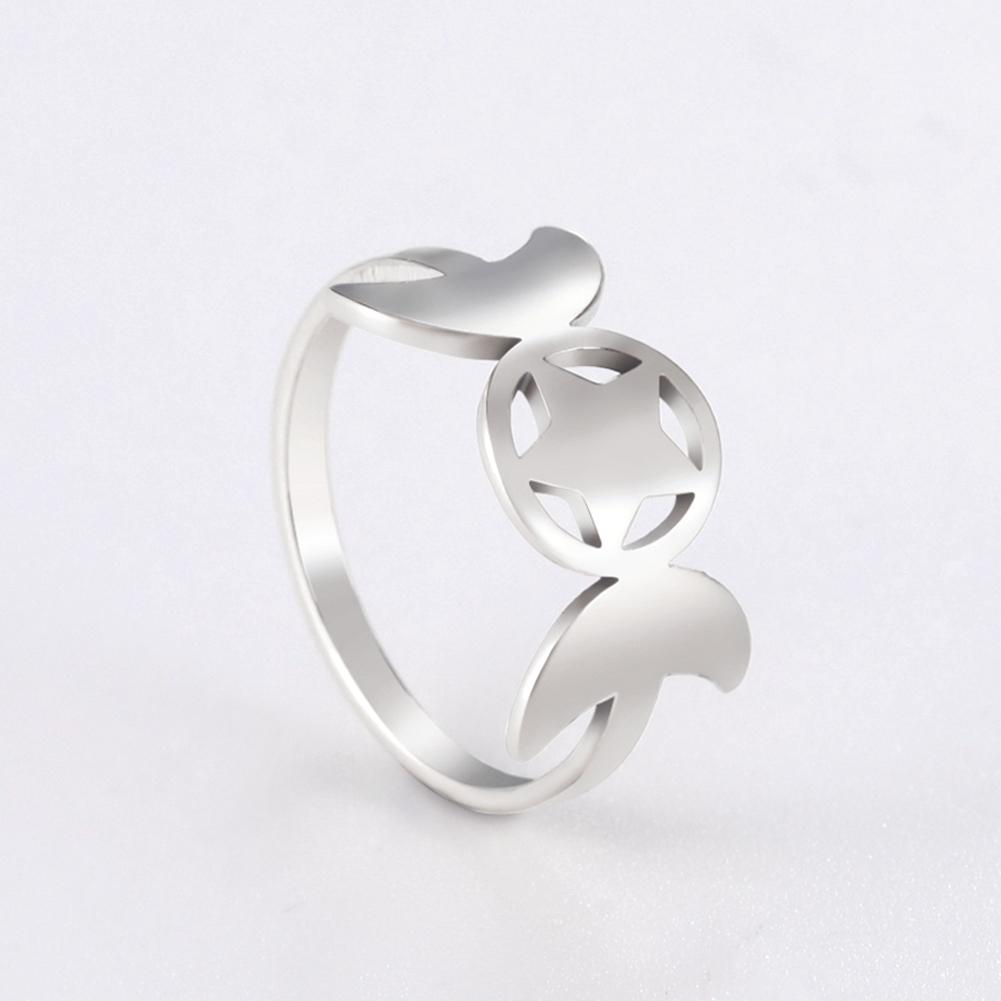 Dawapara Triple Moon Goddess Ring Ancient Greek Mythology Wicca Pentagram Ring Protection Amulet Stainless Steel Jewelry