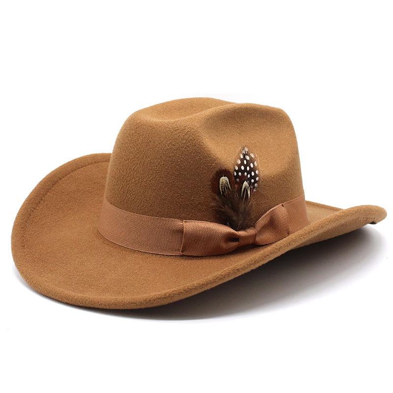 Youth Top Hat Men And Ladies Big Brim Woolen Feather Feather Hat Hat