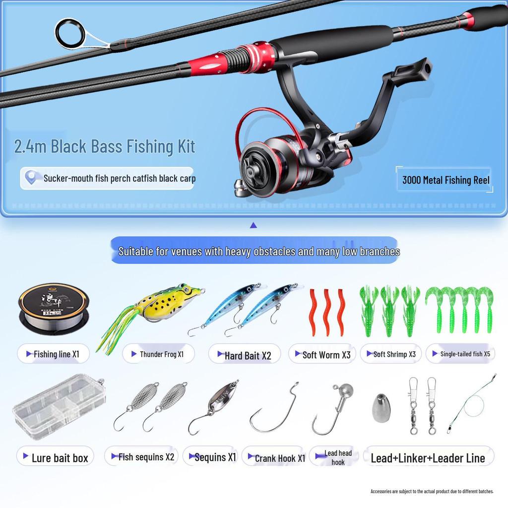 Black Bass Lure Casting Rod Set - Beginner Sea & Long Cast Rod for Asp