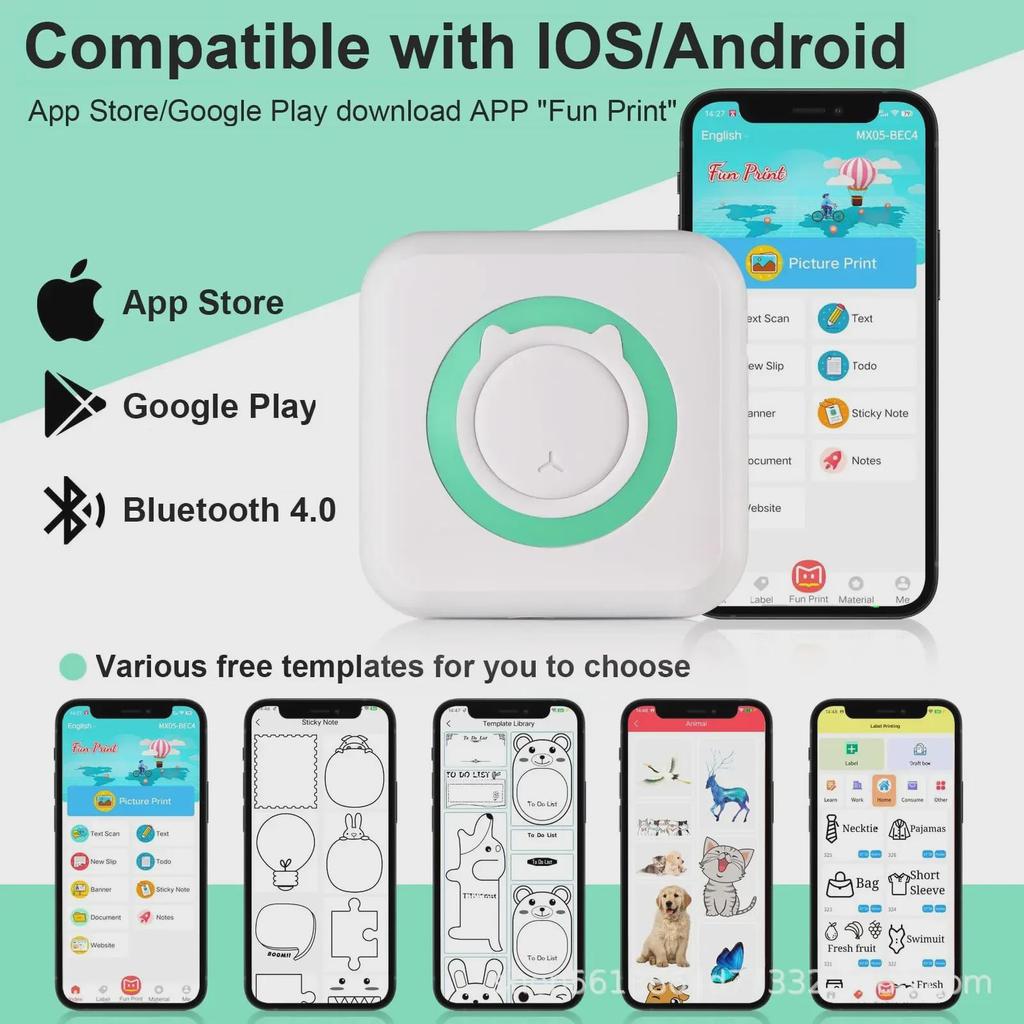 Kompakter kabelloser Bluetooth-Thermofotodrucker für Studenten