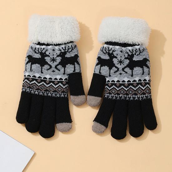 Winter Touchscreen Gloves Men Women Deer Pattern Knitted Warm Gloves Fleece Lined Thick Gloves with Fuzzy Cuffs for Indoor Outdoor Cycling