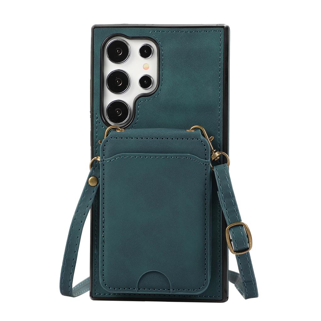 Shoulder Straps Vertical Card Solt Wallet Leather Case For Samsung Galaxy S24 Ultra S23 Plus S22 A55 A15 A25 A35 Crossbody Cover