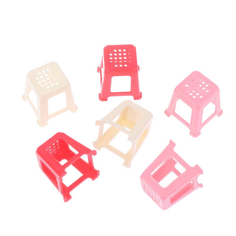 2Pcs 1:12 Dollhouse Miniature Small Chair Plastic Stool Furniture Model Decor Toy Doll House Accessories