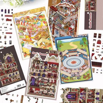 Cartoon Large Landscape Architecture Micro-frightening Castle Secret Room Scene Sticker 3D Miniature World Decompression DIY Scene