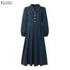 ZANZEA Women Casual Turn Down Collar Long Sleeve Loose Dress