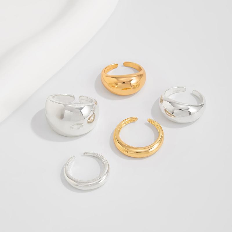 5Pcs/Set Resin Metal Smooth Opened Rings For Women Fashion Punk Simple Personality Finger Ring Party Jewelry Gold Silver Color