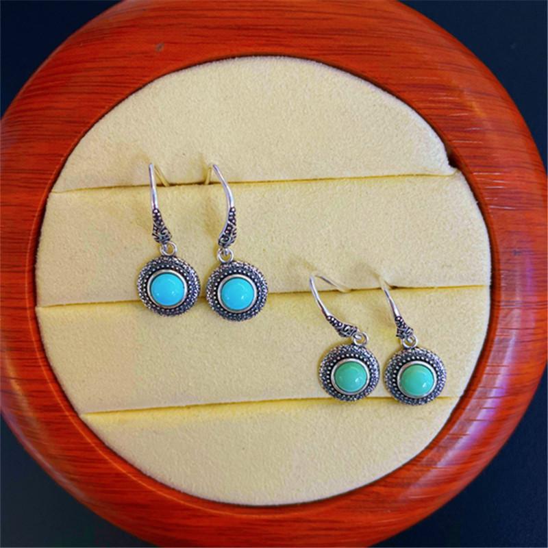 Europäische & Amerikanische S925 Silber Türkis Retro Böhmische Hängeohrringe mit Ohrhaken