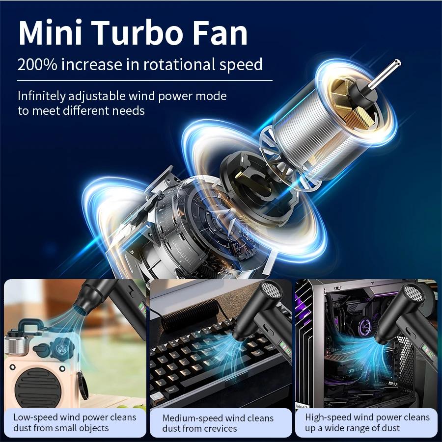 LED Display 110000RPM Brushless Jet Fan Electric Air Duster Mini Turbo Fan Dust Removal Jet Dry Blower Vacuum Cleaner For Car