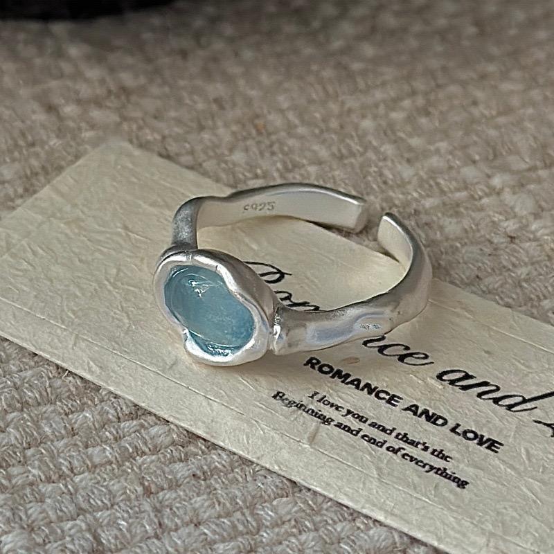 Xiaomi 925 Sterling Silver Rings for Women Couple Minimalist Handmade BLue Round Stone Ring Fine Jewelry Gift Prevent Allergy