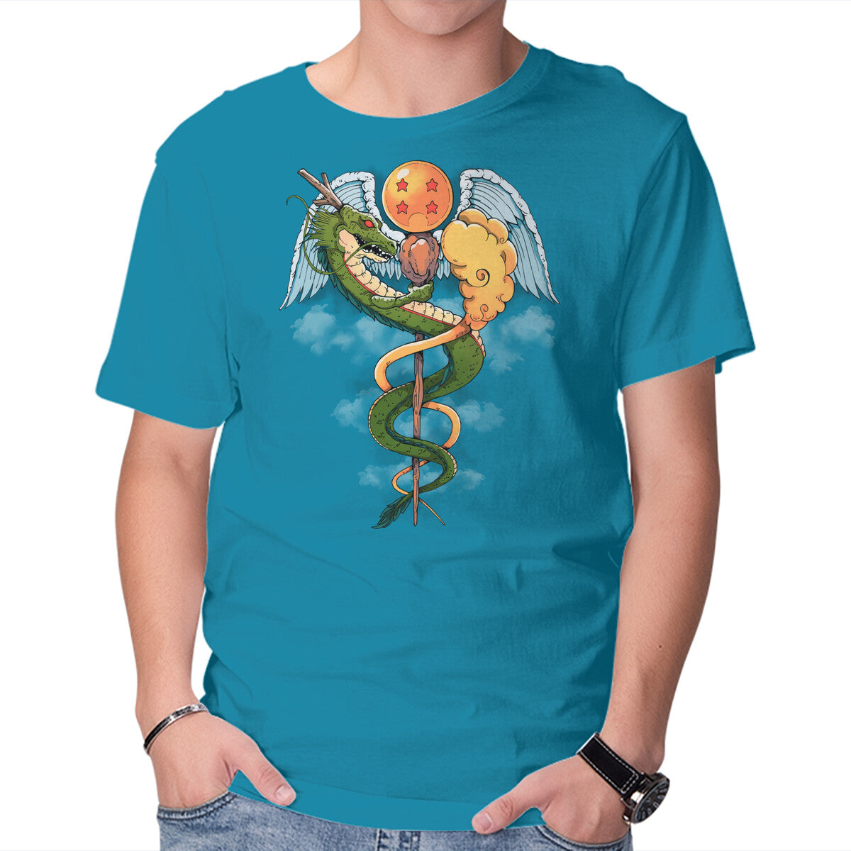 Unisex Crew Neck T-Shirt Dragon Caduceus Graphic Short Sleeve Casual Tee M