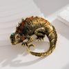 Retro Color-Changing Dragon Brooch, Rhinestone Lizard Pin, European & American Style Jacket Accessory