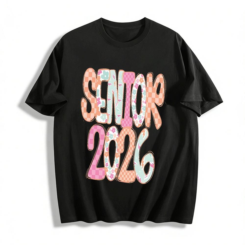 

Vintage Style 2026 Senior Graduation Print Casual Top Pure cotton T-shirt XXS