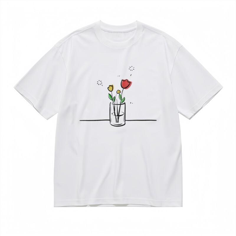 

Women s Breathable Classic T-Shirt Hand-Drawn Botanical Vase Design Tee Cotton 4XL