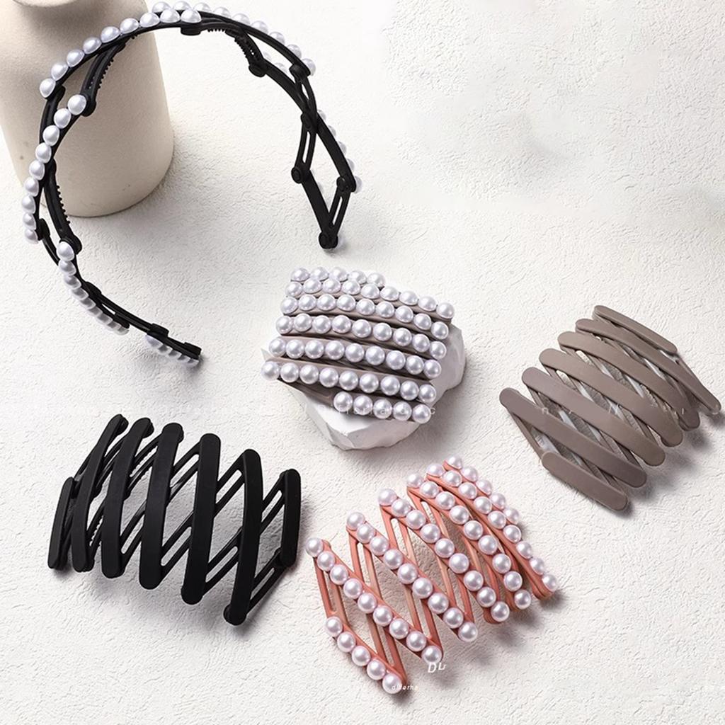 Fashionable Adjustable Pearls Headband Portable for Women Flexible and Foldable Hair Accessory for All Hair Types