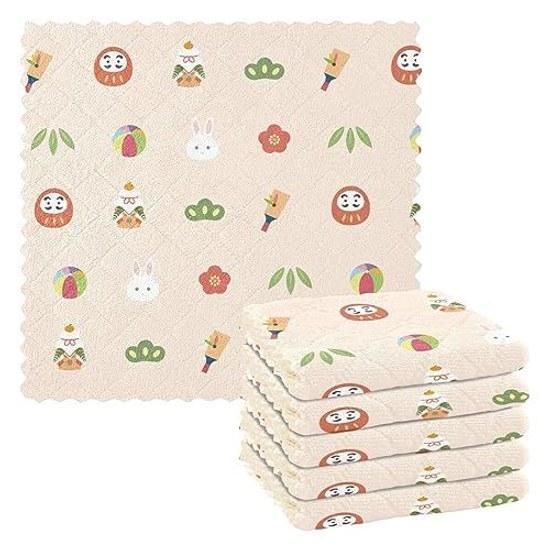 Kitchen cloth Japanese style pattern pink rabbit floral design dishcloth absorbent quick-drying stain removal wiping set 6 stylish cleaning household