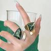 Women's Green Crystal Triangle Ring - Elegant Gold & Silver Adjustable Zircon Design