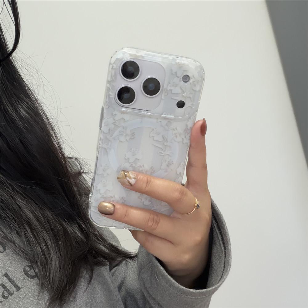 Elegant Magnetic Flower iPhone 17 Pro/16 Pro Max/15 Pro Drop-Proof Double Layer Case