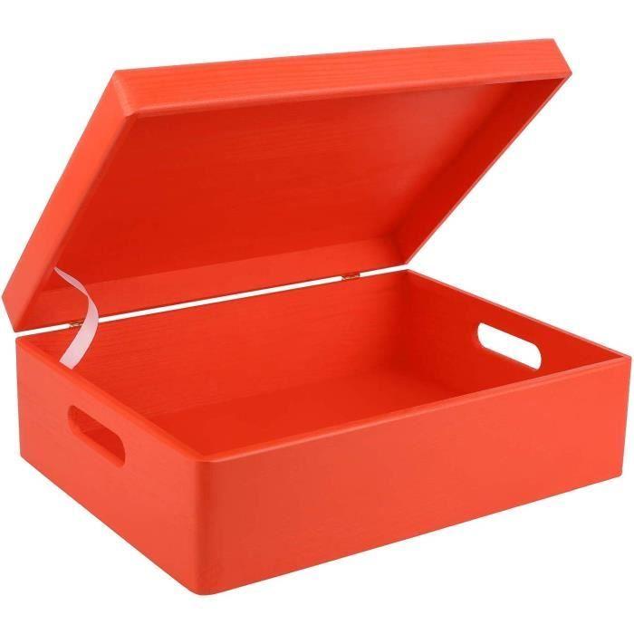 Boîte de Rangement en Bois à Décorer Rouge - Creative Deco - XL - 40 x 30 x 14 cm - avec Couvercle et Poignées
