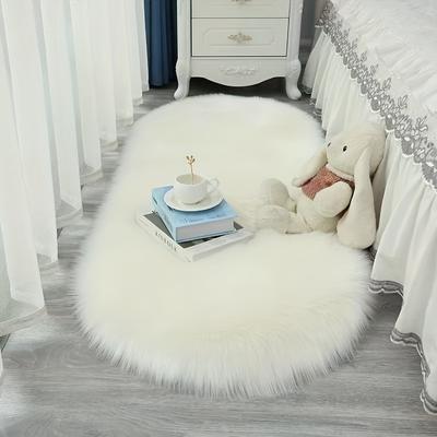 1pc Plush Oval Shaped Fuzzy Rug  Soft Modern and Cozy Bedroom Floor Carpet Perfect for Small To Medium-Sized Rooms Carpet