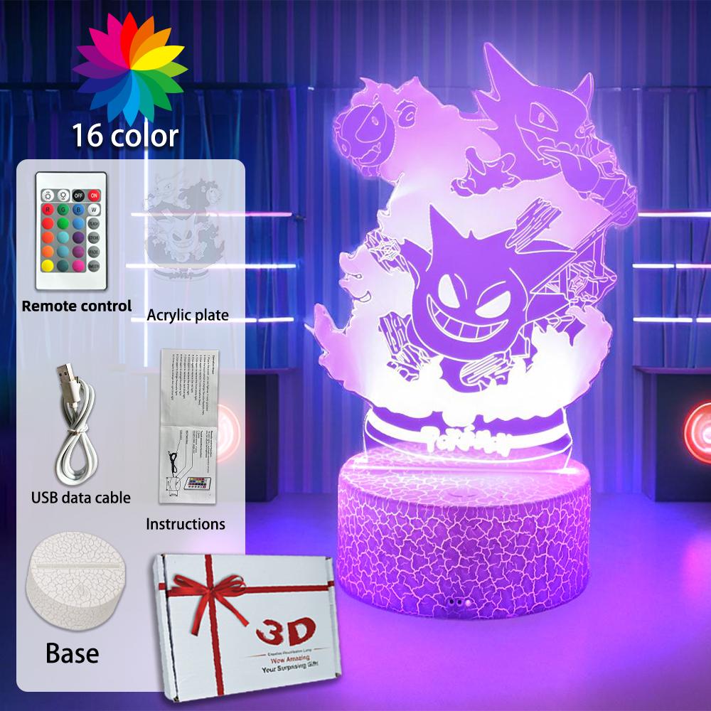 Anime 3D Lamp Signs LED Night Light Gengar Haunter Gastly Luminaria Illusion Sleeping Hone Kids Bedroom Decor Table Lamps Gifts