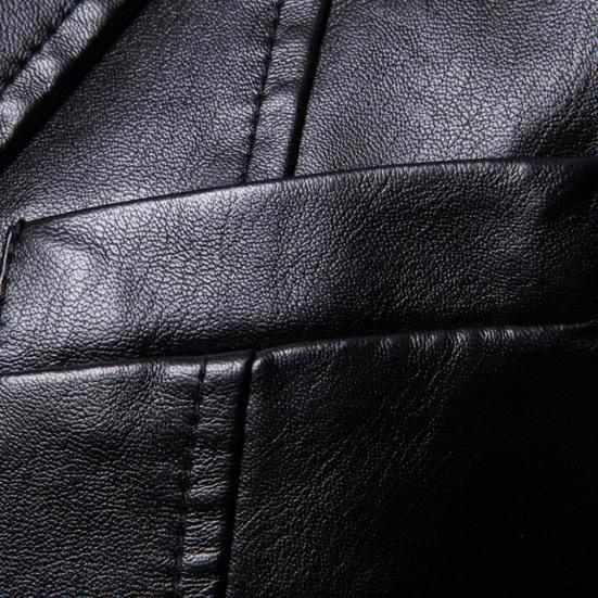 Men Solid Color Faux Leather Suit Coat Lapel Long Sleeve Pockets Single-breasted