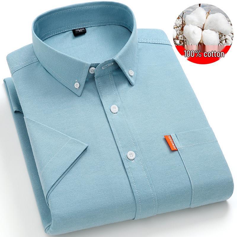 Pánská letní jednobarevná prodyšná košile z čisté bavlny Oxford s krátkým rukávem, business casual