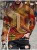 Vintage T-Shirt for Men Patchwork Grid Graphic T Shirts 3D Print Long Sleeve Tee Oversized Man Clothing Tops Creative Clothing