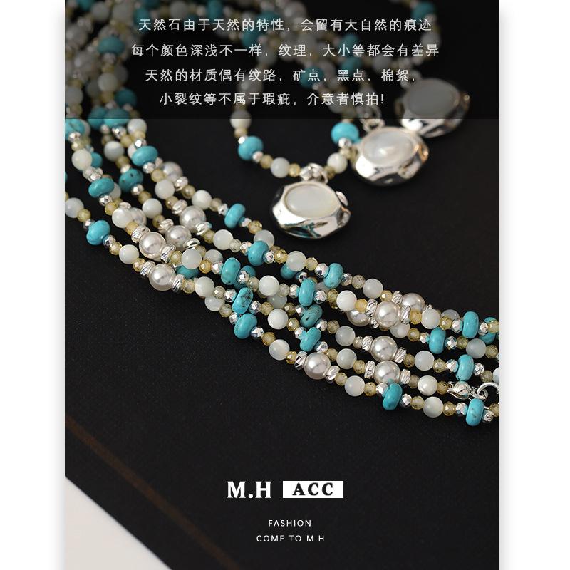 Fransk retro turkos pärlhalsband utsökt temperament mångsidig nyckelbenskedja halskedja grossist