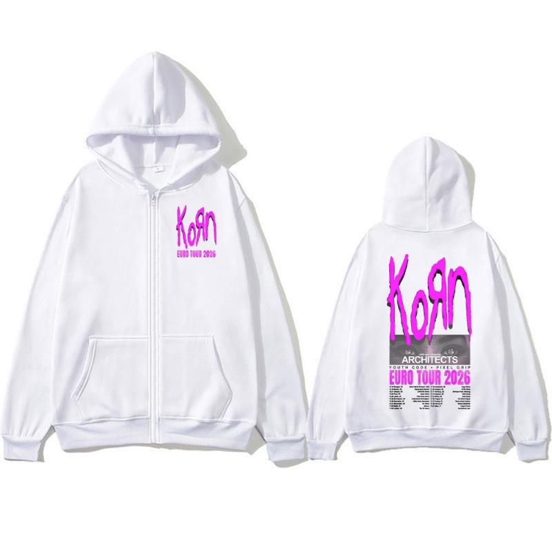 Korn Tour 2026 Merch Zipper Hoodies Fan Gifts Metal Punk Gothic Rock Band Fashion Casual Zip Up Hooded Sweatshirts Jackets Coats