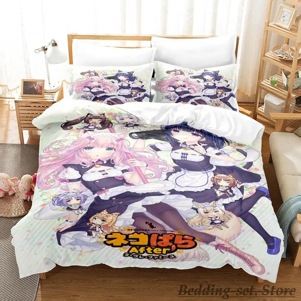 Kawaii Nekopara Bedding Set Single Twin Full Queen King Size Bed Set Aldult Kid Bedroom Duvetcover Sets Anime Parure De Lit Bed