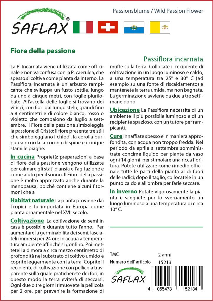 SAFLAX Wild Passion Flower - 5 Seeds - Passiflora Incarnata