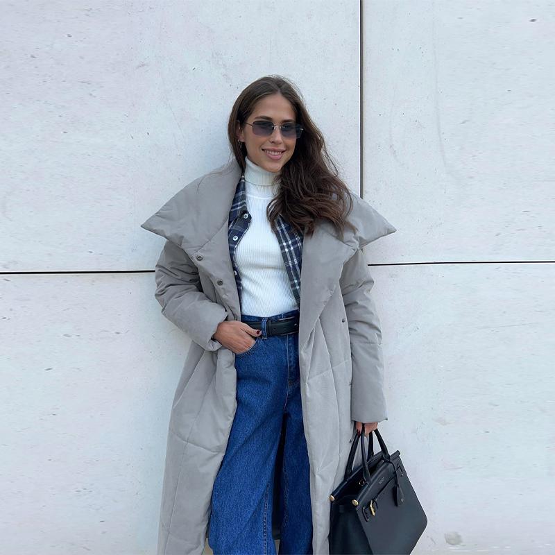 Winter Oversized Warm Long Cotton Padded Coats Women Loose Belt Quilted Parkas Jackets Thicken  Lace Up Single Breasted Overcoat