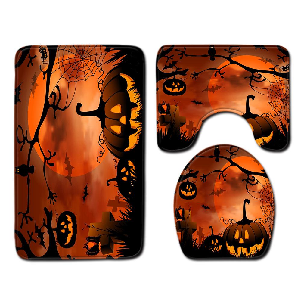 Halloween Bathroom Shower Curtain Floor Mat Combination Four-Piece Set Bathroom Toilet Carpet Door Mat