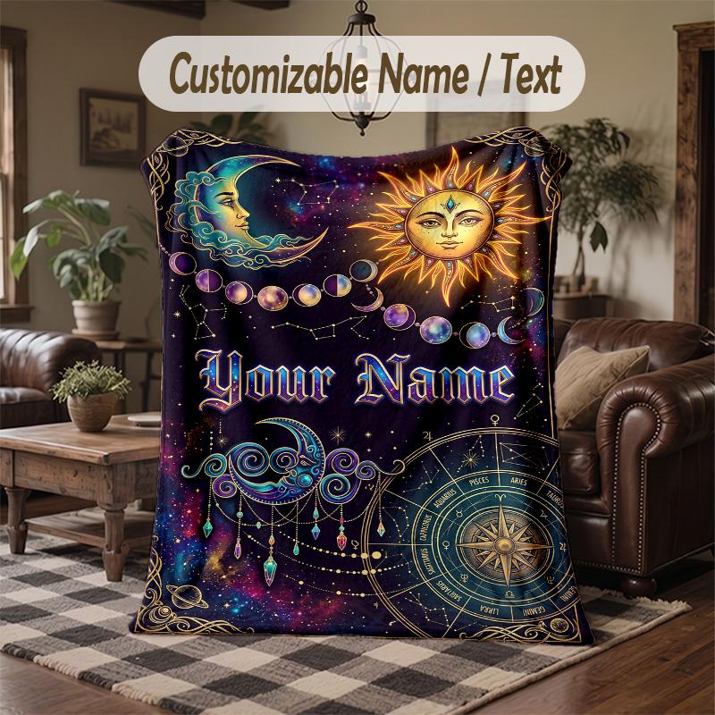 Celestial Dreams Stars Theme Throw Blanket Custom Name Text Personalized Blanket Soft Cozy Blanket for Home Sofa Bed