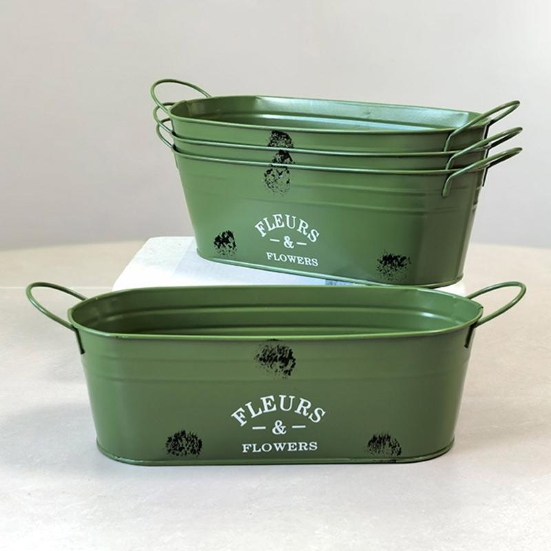Pot de Fleurs Ovale en Fer Résistant à la Rouille avec Double Poignée pour Cour Patios Balcon Jardin Affichage de Plantes