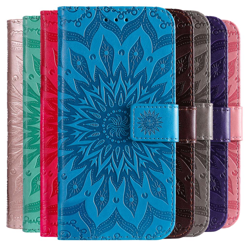 Leather Wallet Flip Case for Apple iPhone 13 14 15 16 16E 17E 17 Pro Max Plus | Mandala Embossed Design Card Holder Protective