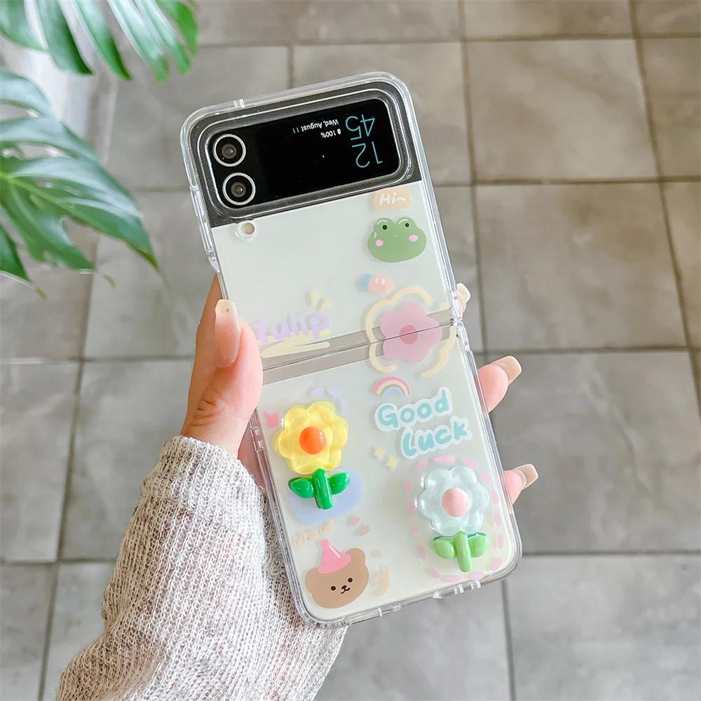 

Cartoon Butterfly Wrist Chain Case for Samsung Galaxy Z Flip 6 5 4 3 ZFlip Flip6 Flower Bracelet Acrylic Ins Korean Clear Cover for Samsung Z Flip 3
