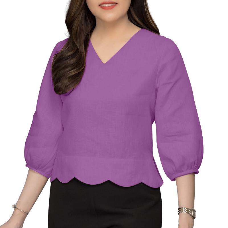 ZANZEA Women Casual V-Neck Solid Color Loose 3/4 Sleeve Blouse