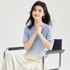 Autumn women's round neck short sleeved solid color gradient commuting versatile knitted wool sweater pullover top