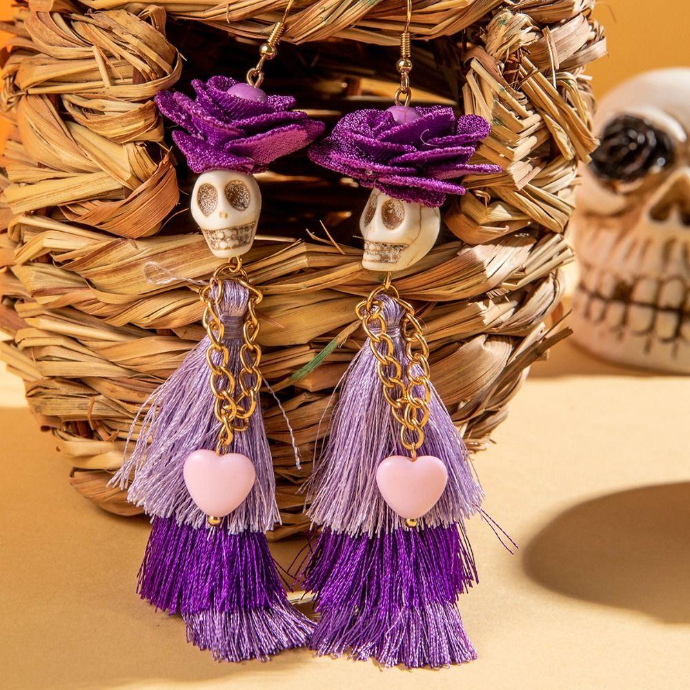 Rice Bead Skull Drop Earring Tassel Ear Jewelry Accessories Fun Pumpkin Earrings  Women