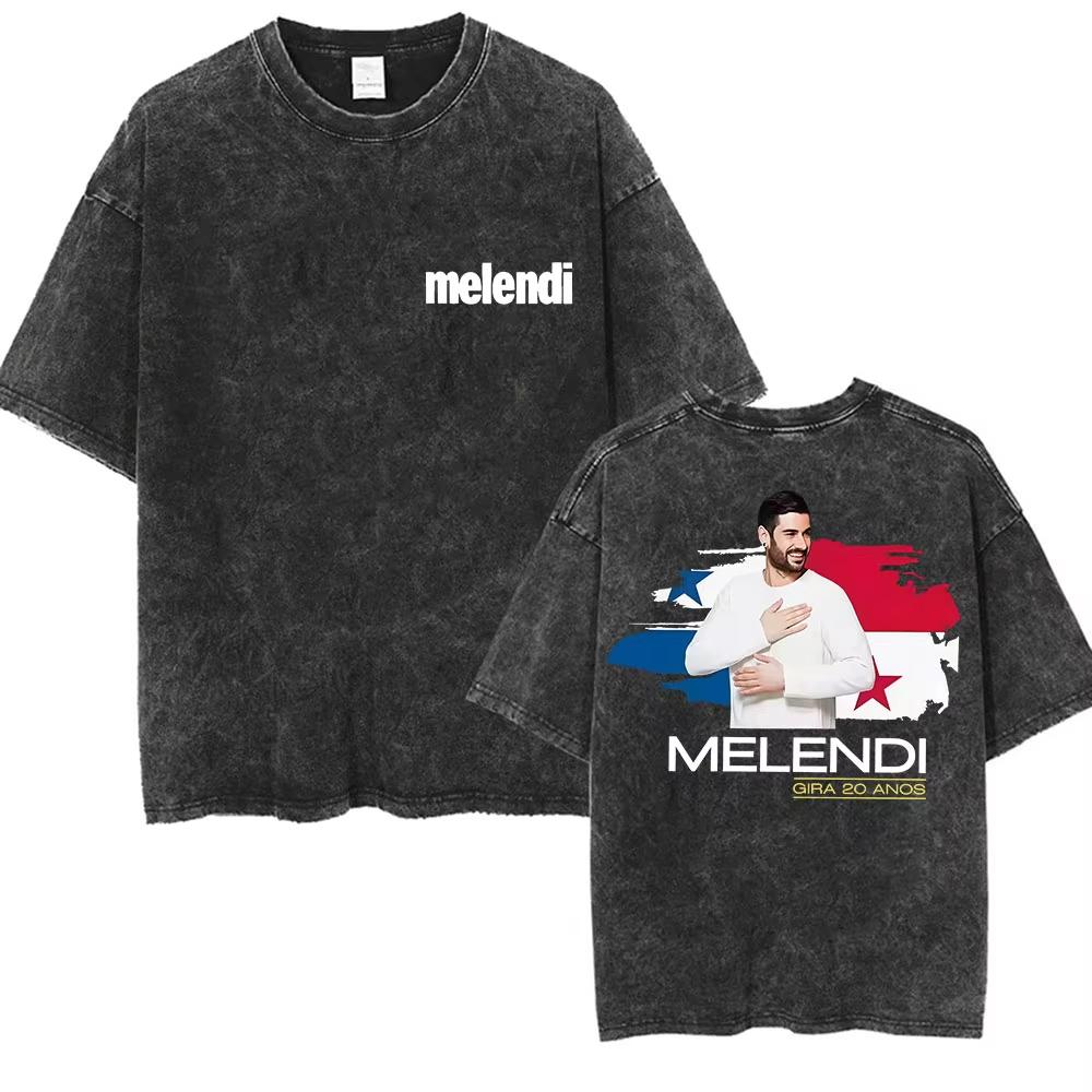 Rapper Melendi Tour Vintage Washed Graphic TShirt Mens Hip Hop Fans Gift Short Sleeve T Shirt Pure Cotton Tees Streetwear